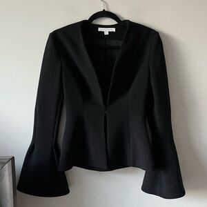Jonathan Simkhai Black Wool Structured Blazer with Peplum Sleeves & Silk Lining